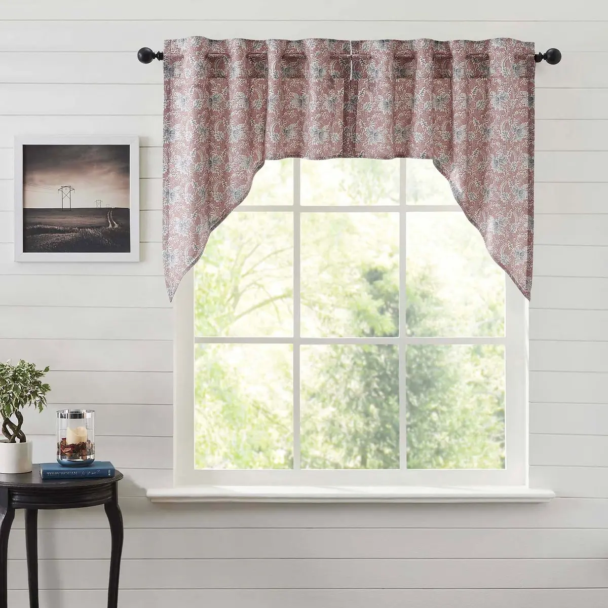 VHC Brands Kaila Country Cottage Vintage Floral Curtain Swag Set of 2 36x36x17 | Rustic Floral Design for Cozy Cottage Vibes - main product image