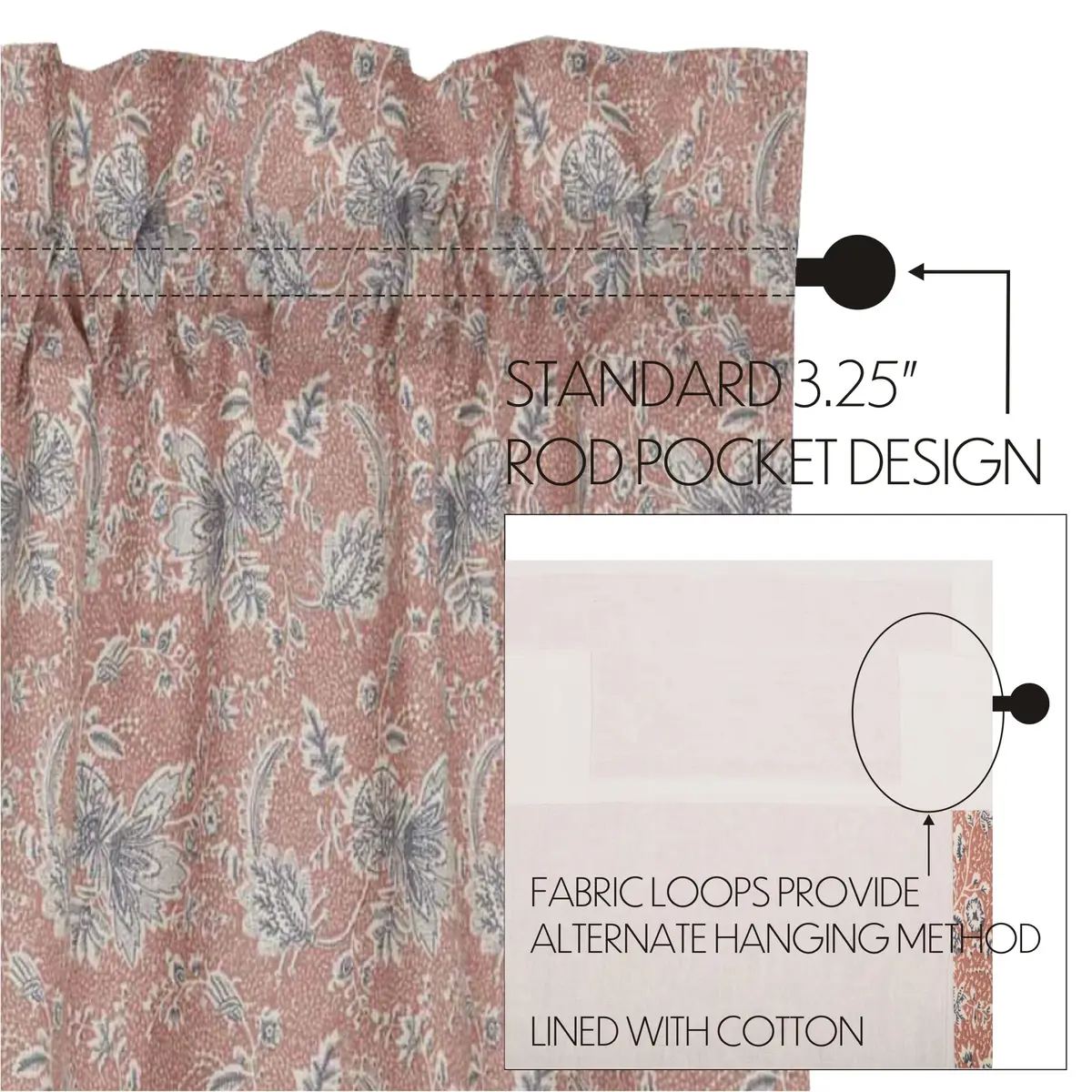 VHC Brands Kaila Country Cottage Vintage Floral Curtain Swag Set of 2 36x36x17 | Rustic Floral Design for Cozy Cottage Vibes - view 5