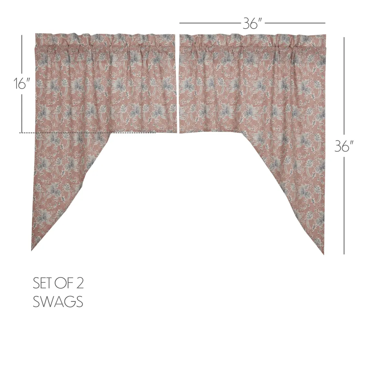 VHC Brands Kaila Country Cottage Vintage Floral Curtain Swag Set of 2 36x36x17 | Rustic Floral Design for Cozy Cottage Vibes - view 2