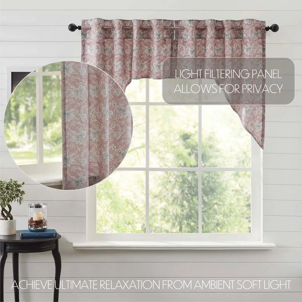 VHC Brands Kaila Country Cottage Vintage Floral Curtain Swag Set of 2 36x36x17 | Rustic Floral Design for Cozy Cottage Vibes - view 3