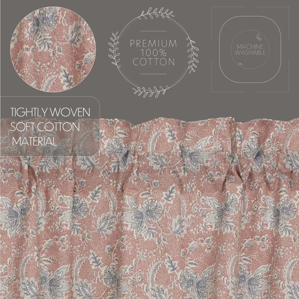 VHC Brands Kaila Country Cottage Vintage Floral Curtain Swag Set of 2 36x36x17 | Rustic Floral Design for Cozy Cottage Vibes - view 4