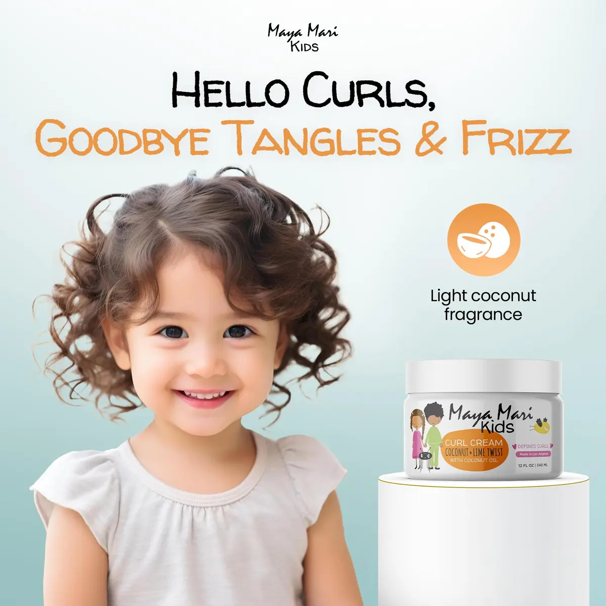 MAYA MARI Kids Curl Cream Coconut Lime Twist 355ml (12 oz) | Defines Curls, Tames Frizz, Kid-Safe Formula - view 6