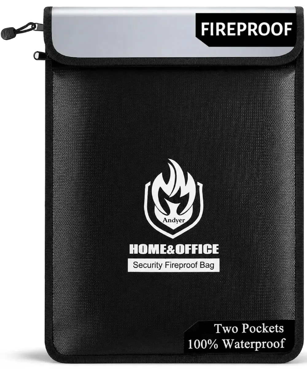 andyer 2 Pockets Fireproof Document Bag 38cm x 28cm (15"x11") | UL Certified Fire & Water Resistant - main product image