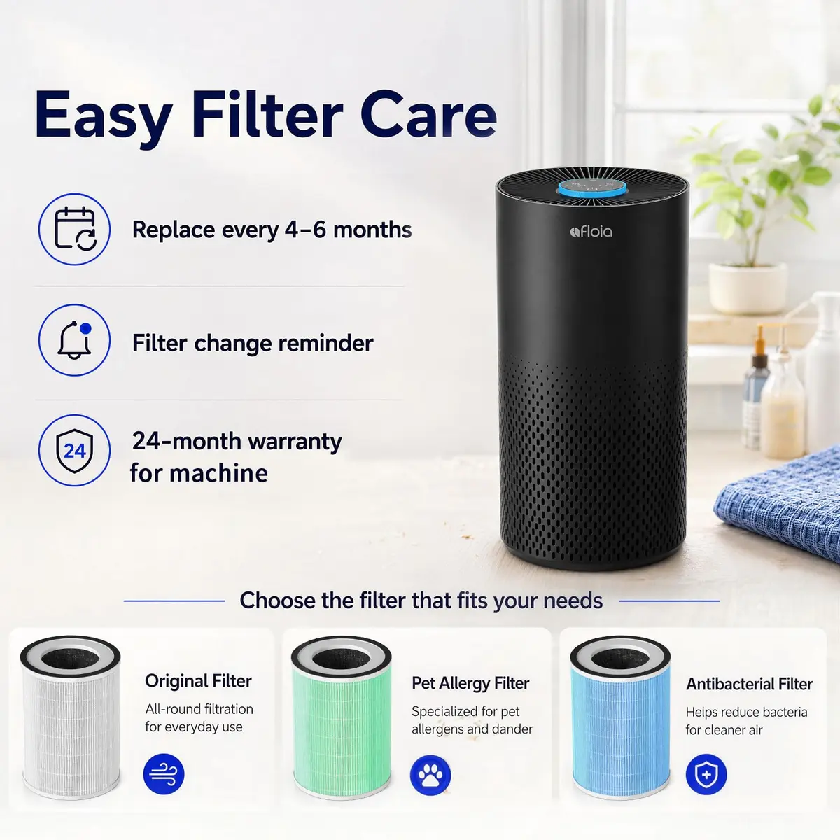 Afloia Air Purifier for Home Bedroom Large Room up to 1500 Sq Ft | 4-Stage HEPA Filtration with Sleep Mode - view 8
