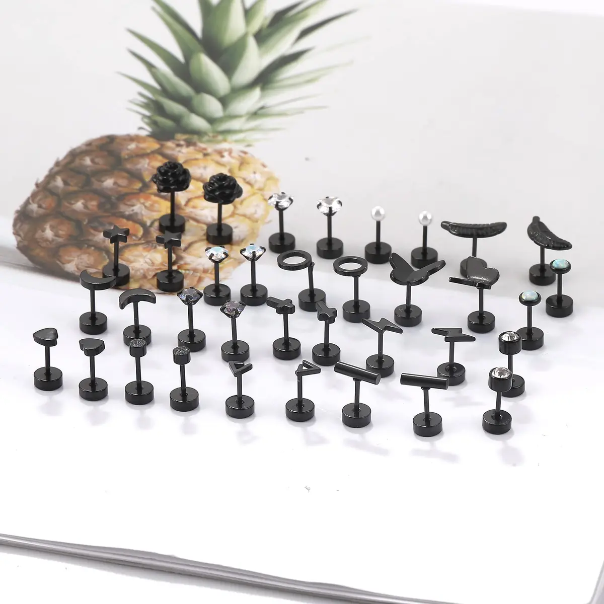 Staligue Hypoallergenic Flat Back Earrings Set – Surgical Steel, 18 Pairs, 20G, Nickel-Free, Geometric & CZ Styles - view 3