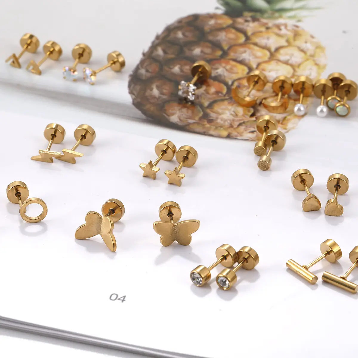 Staligue Hypoallergenic Flat Back Earrings Set – Surgical Steel, 18 Pairs, 20G, Silver/Gold/Rose Gold - view 3