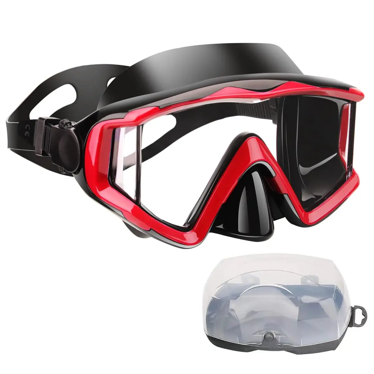 AQUA A DIVE SPORTS Red Single Lens Diving Mask | 180° Wide View Anti-Fog Polycarbonate Lenses - main product image