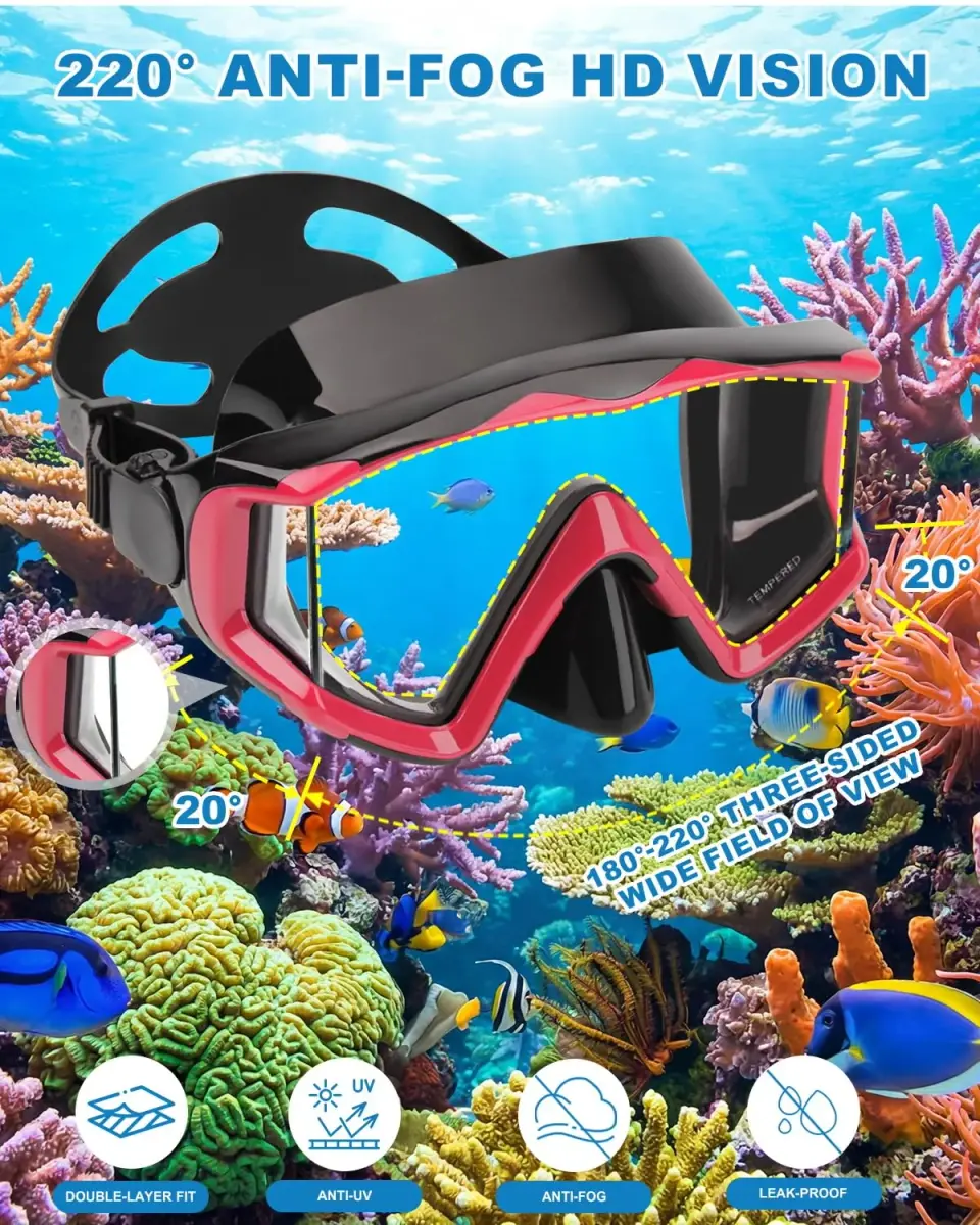 AQUA A DIVE SPORTS Red Single Lens Diving Mask | 180° Wide View Anti-Fog Polycarbonate Lenses - view 3