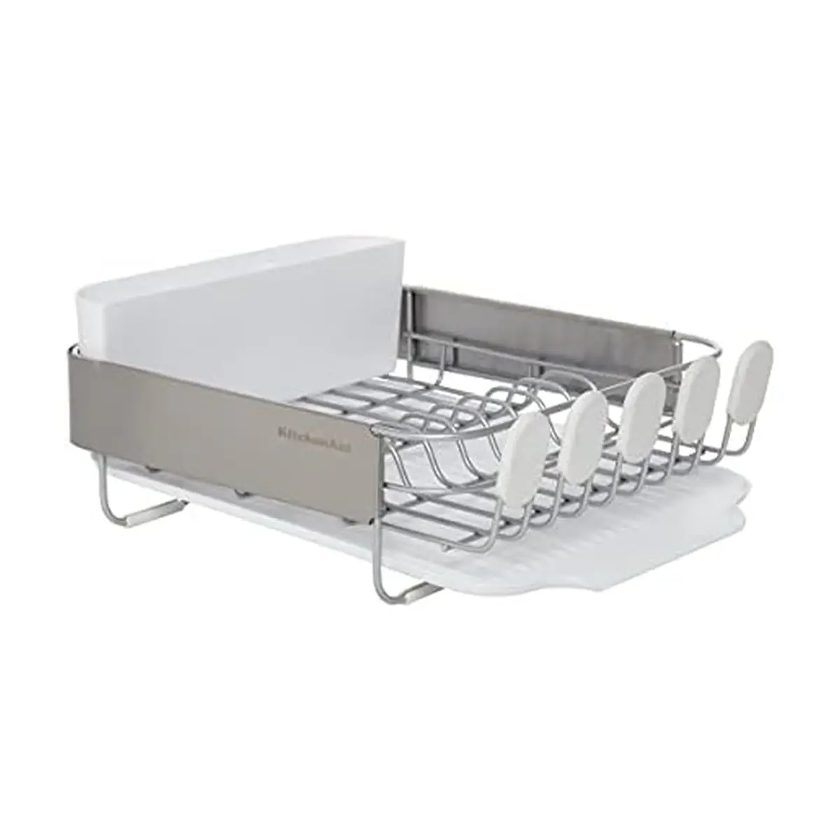 KitchenAid Compact Satin Wire Expandable Dish Rack with Angled Drainboard, Gray | 23.18-Inch - main product image