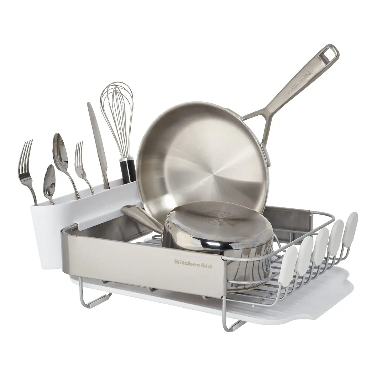 KitchenAid Compact Satin Wire Expandable Dish Rack with Angled Drainboard, Gray | 23.18-Inch - view 2