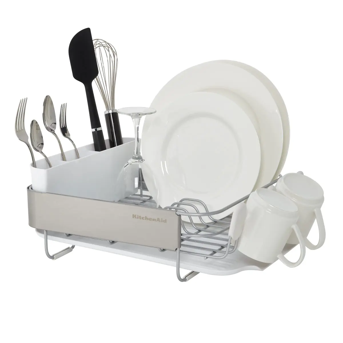 KitchenAid Compact Satin Wire Expandable Dish Rack with Angled Drainboard, Gray | 23.18-Inch - view 3