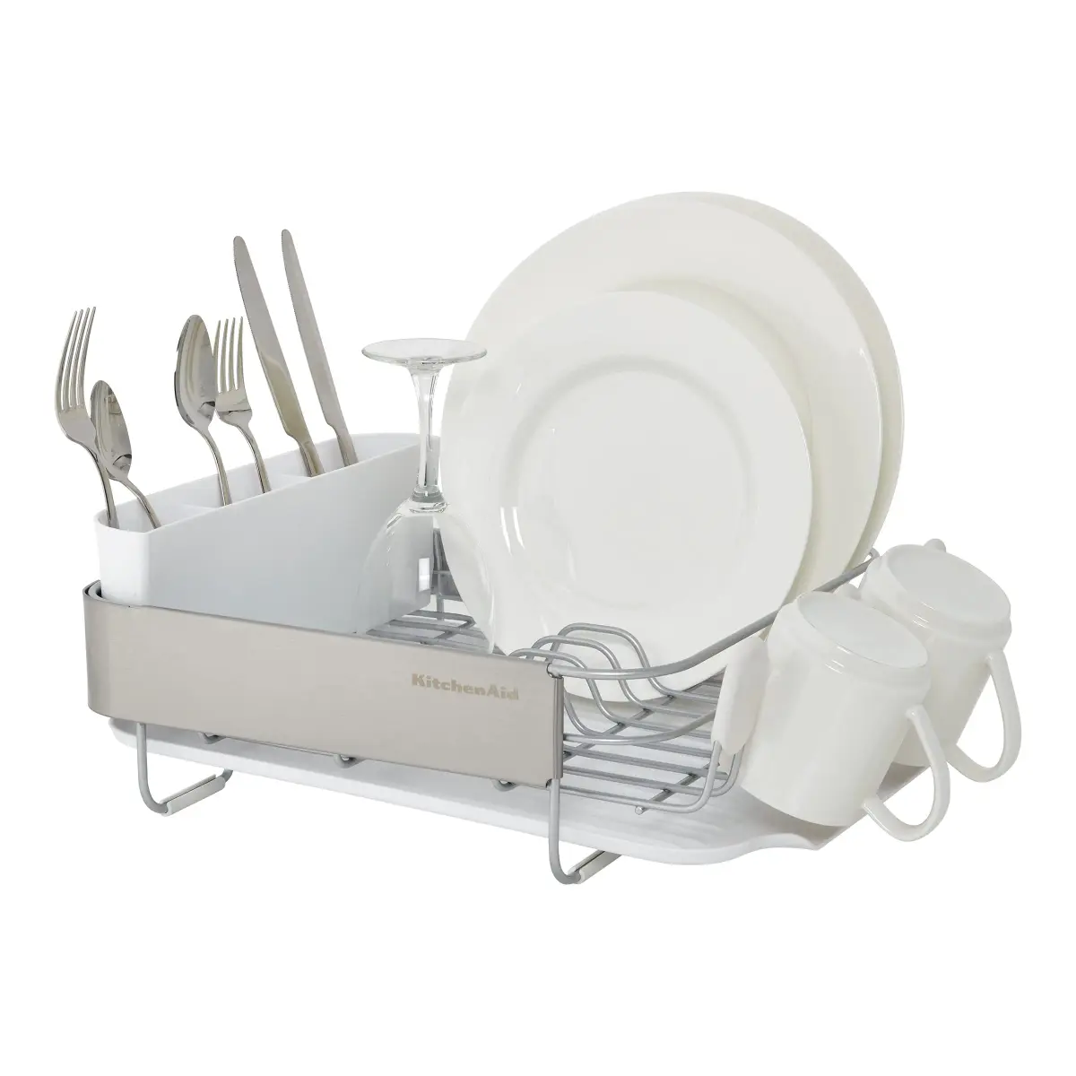 KitchenAid Compact Satin Wire Expandable Dish Rack with Angled Drainboard, Gray | 23.18-Inch - view 4