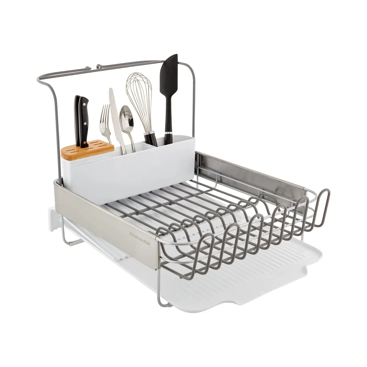 KitchenAid Full Size Expandable Dish Rack with Angled Drainboard and Removable Caddy, 24-Inch, White - view 2