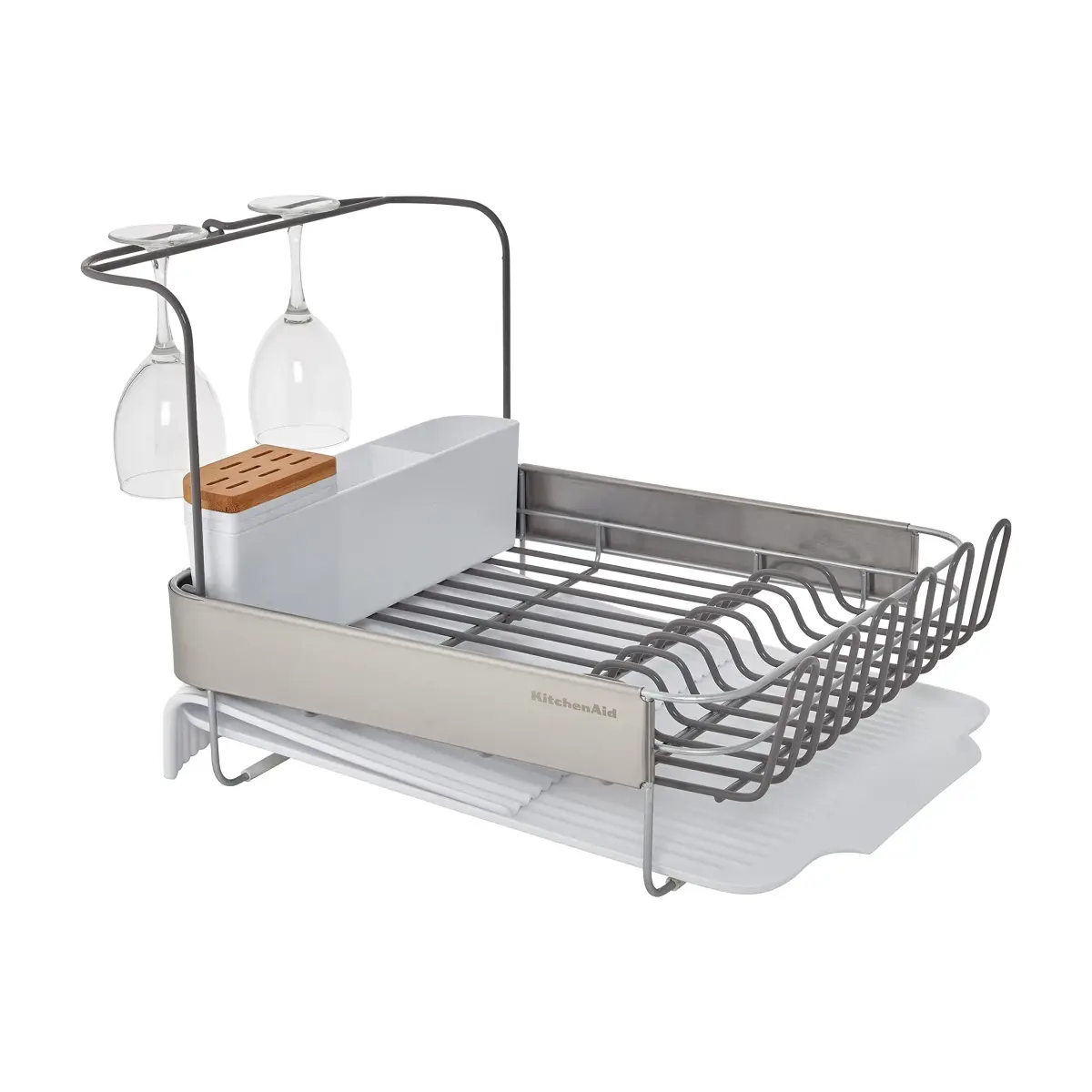 KitchenAid Full Size Expandable Dish Rack with Angled Drainboard and Removable Caddy, 24-Inch, White - view 3