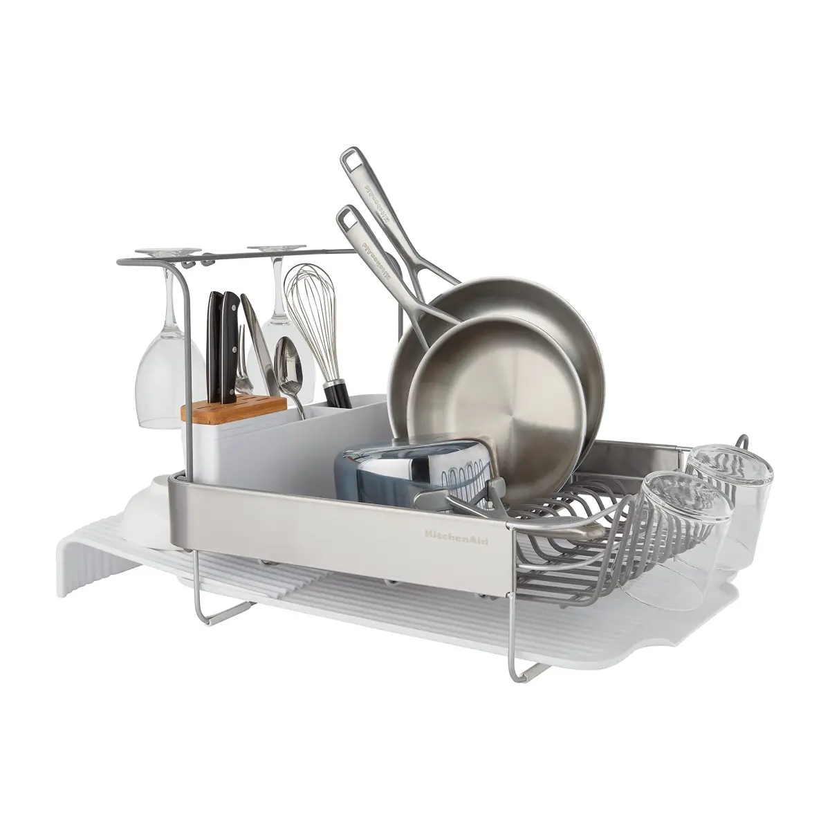 KitchenAid Full Size Expandable Dish Rack with Angled Drainboard and Removable Caddy, 24-Inch, White - view 4
