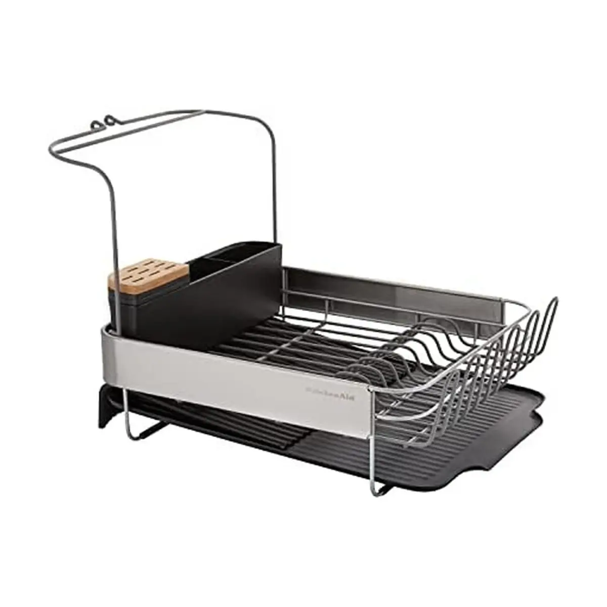 KitchenAid Expandable Dish Rack with Angled Draining Board, 24-Inch, Black - main product image