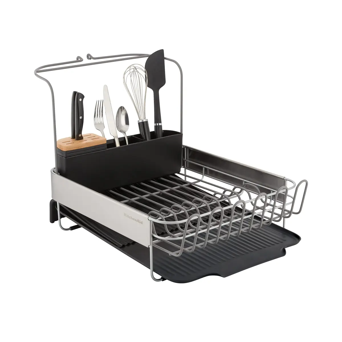 KitchenAid Expandable Dish Rack with Angled Draining Board, 24-Inch, Black - view 2