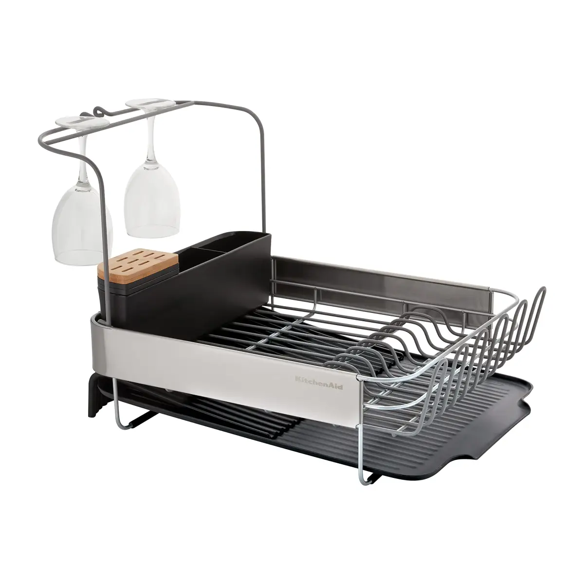KitchenAid Expandable Dish Rack with Angled Draining Board, 24-Inch, Black - view 3