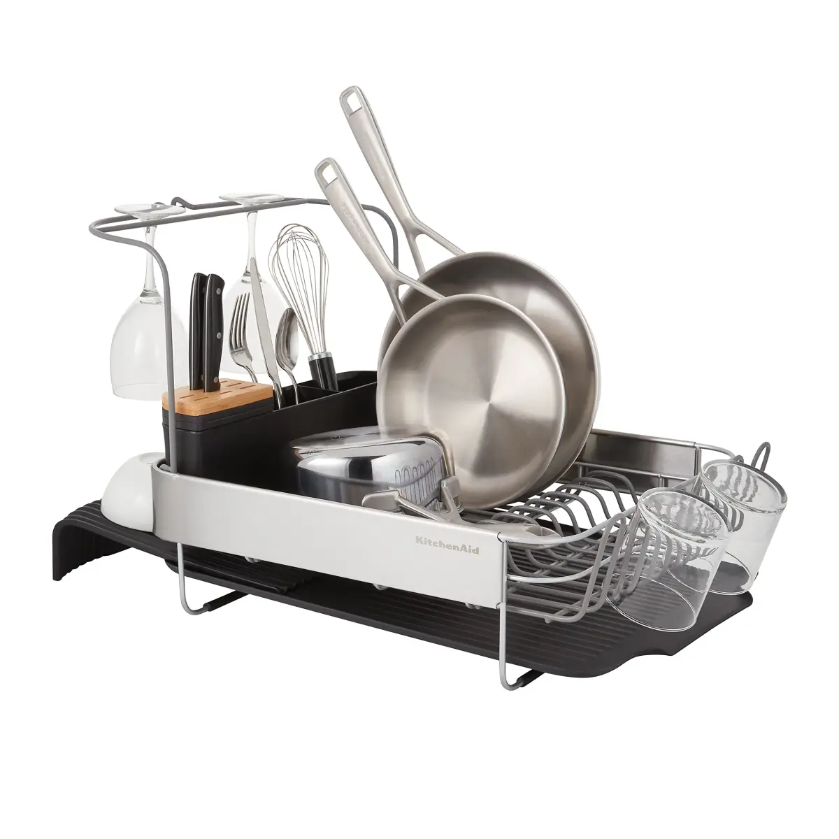 KitchenAid Expandable Dish Rack with Angled Draining Board, 24-Inch, Black - view 4