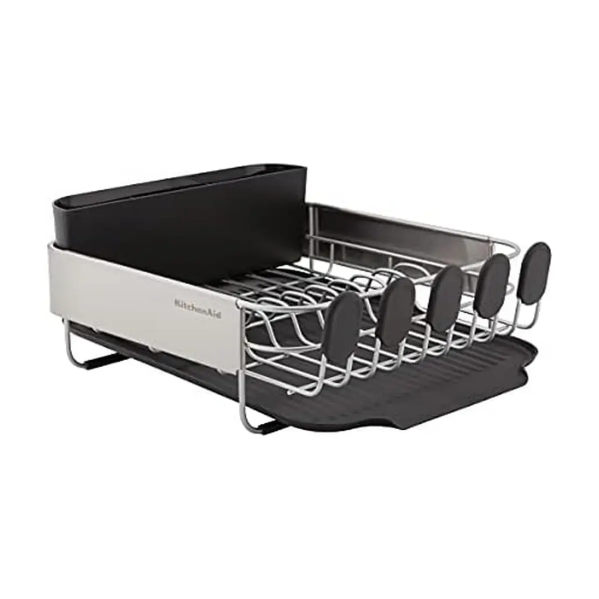 KitchenAid Compact Black Rust Resistant Dish Rack with Removable Flatware Caddy and Angled Drainboard | 16.06-Inch - main product image