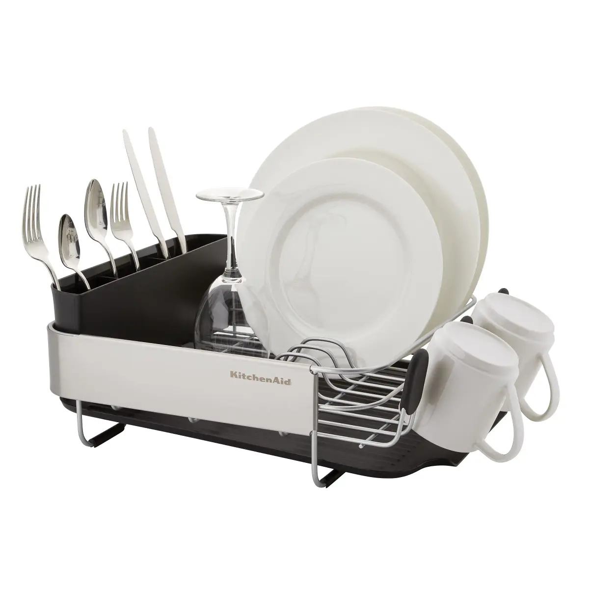 KitchenAid Compact Black Rust Resistant Dish Rack with Removable Flatware Caddy and Angled Drainboard | 16.06-Inch - view 4