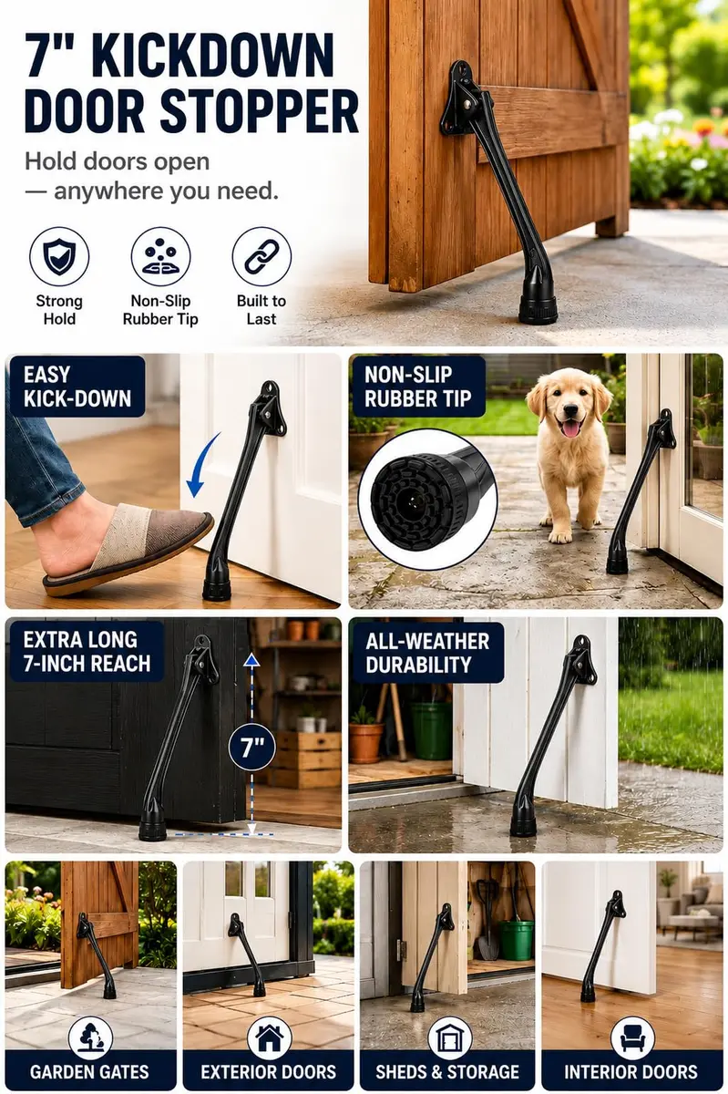 HOME&I 7-Inch Kick Down Door Stopper 17.78cm (7 Inch) | Durable Zinc Alloy Door Holder with Non-Slip Rubber Foot - view 5