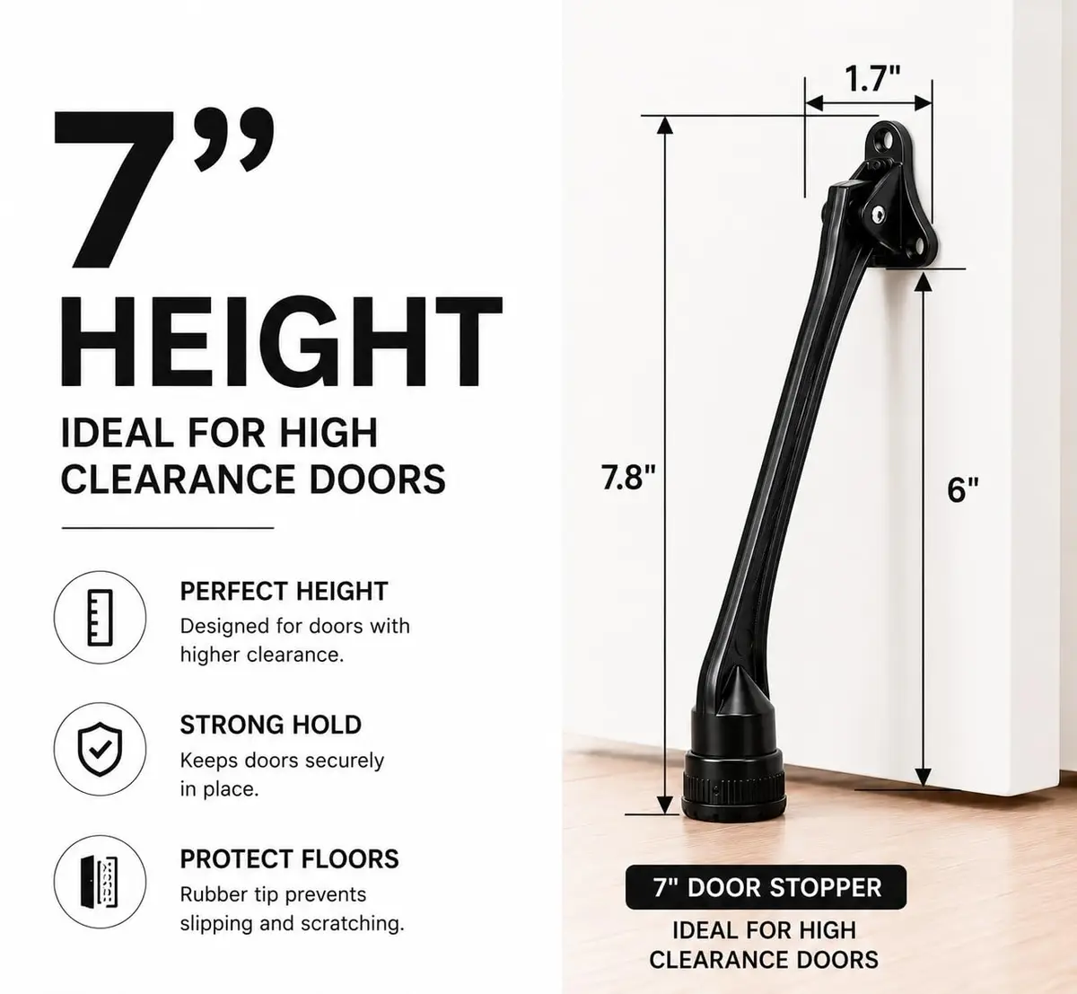 HOME&I 7-Inch Kick Down Door Stopper 17.78cm (7 Inch) | Durable Zinc Alloy Door Holder with Non-Slip Rubber Foot - view 7