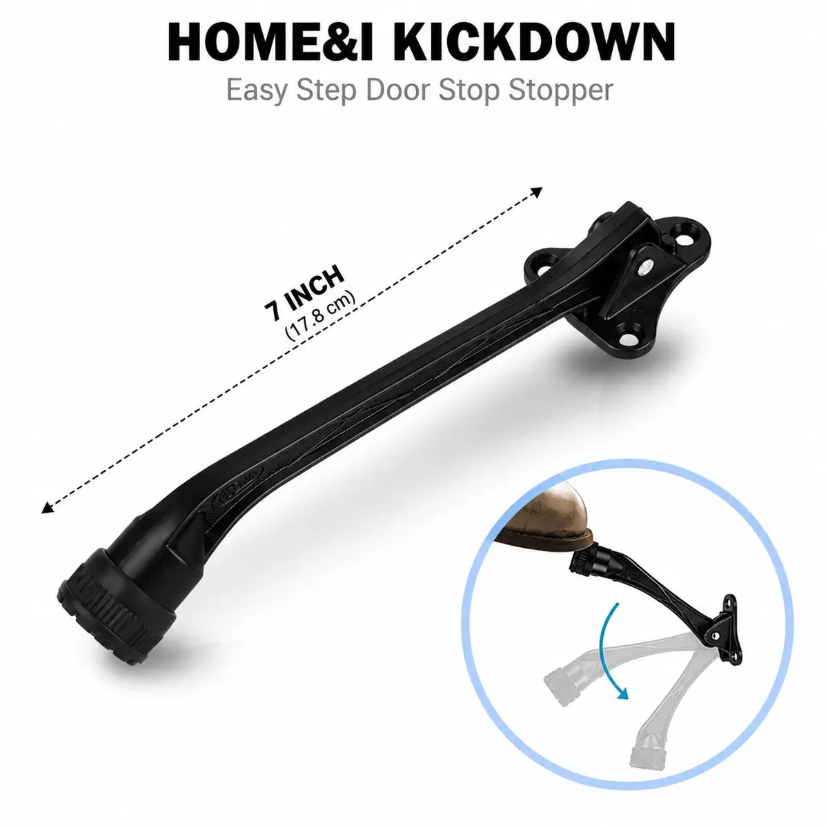 HOME&I 7-Inch Kick Down Door Stopper 17.78cm (7 Inch) | Durable Zinc Alloy Door Holder with Non-Slip Rubber Foot - view 3