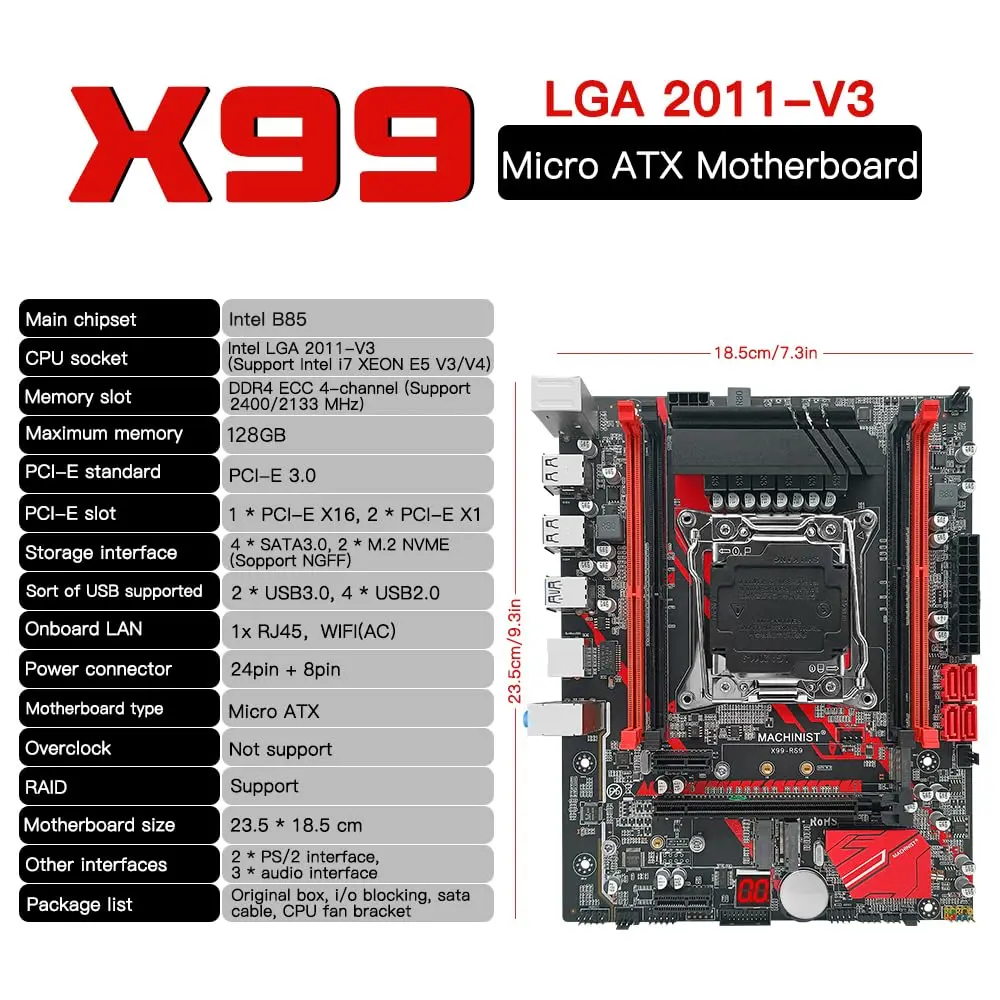 MACHINIST E5 RS9 LGA 2011-V3 Motherboard Intel X99 Server Micro ATX 23.5cm x 18.5cm - view 4