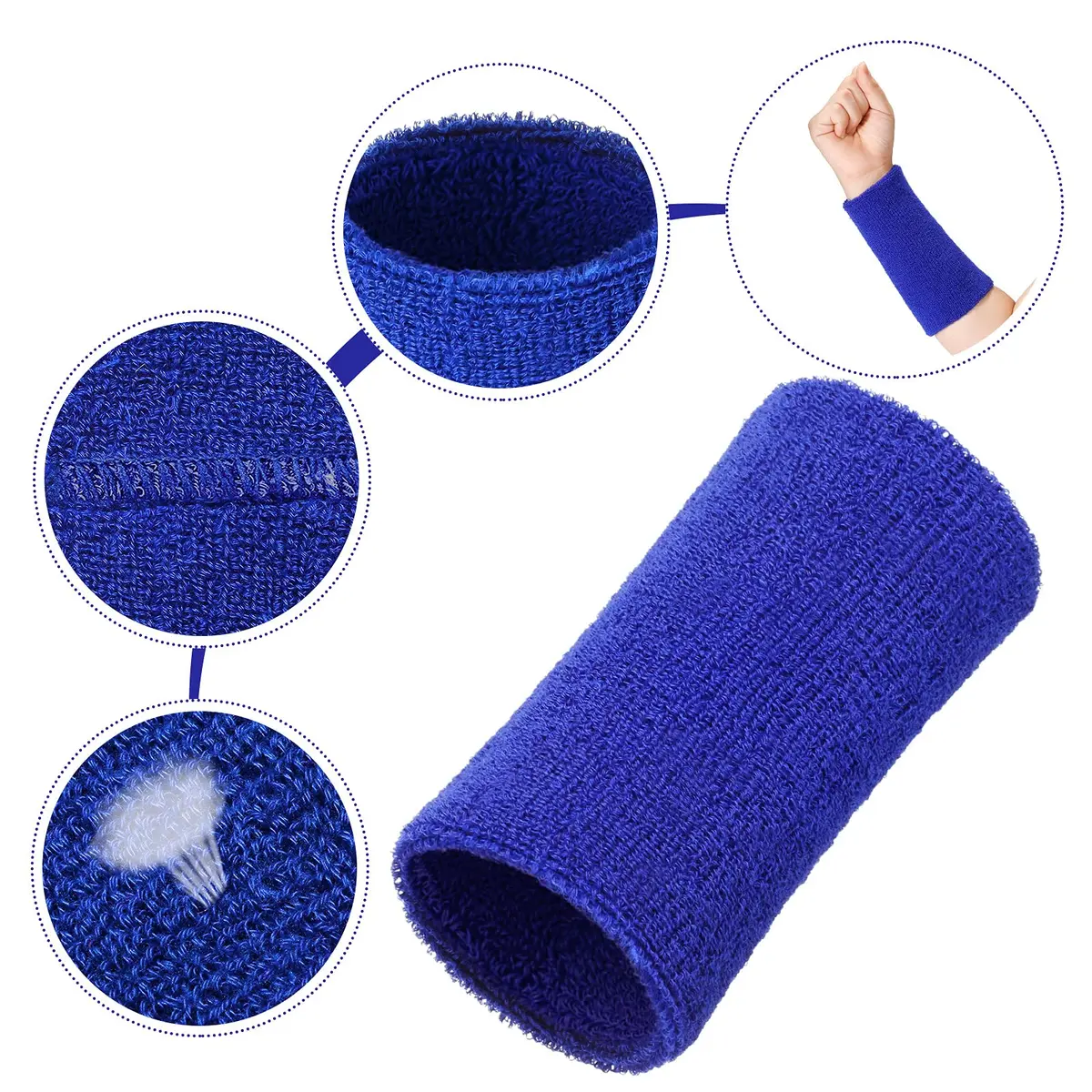 WILLBOND Wrist Sweat Bands, Classic, Red, White, Dark Blue | Absorbent, Elastic Fit for All Sports - view 2