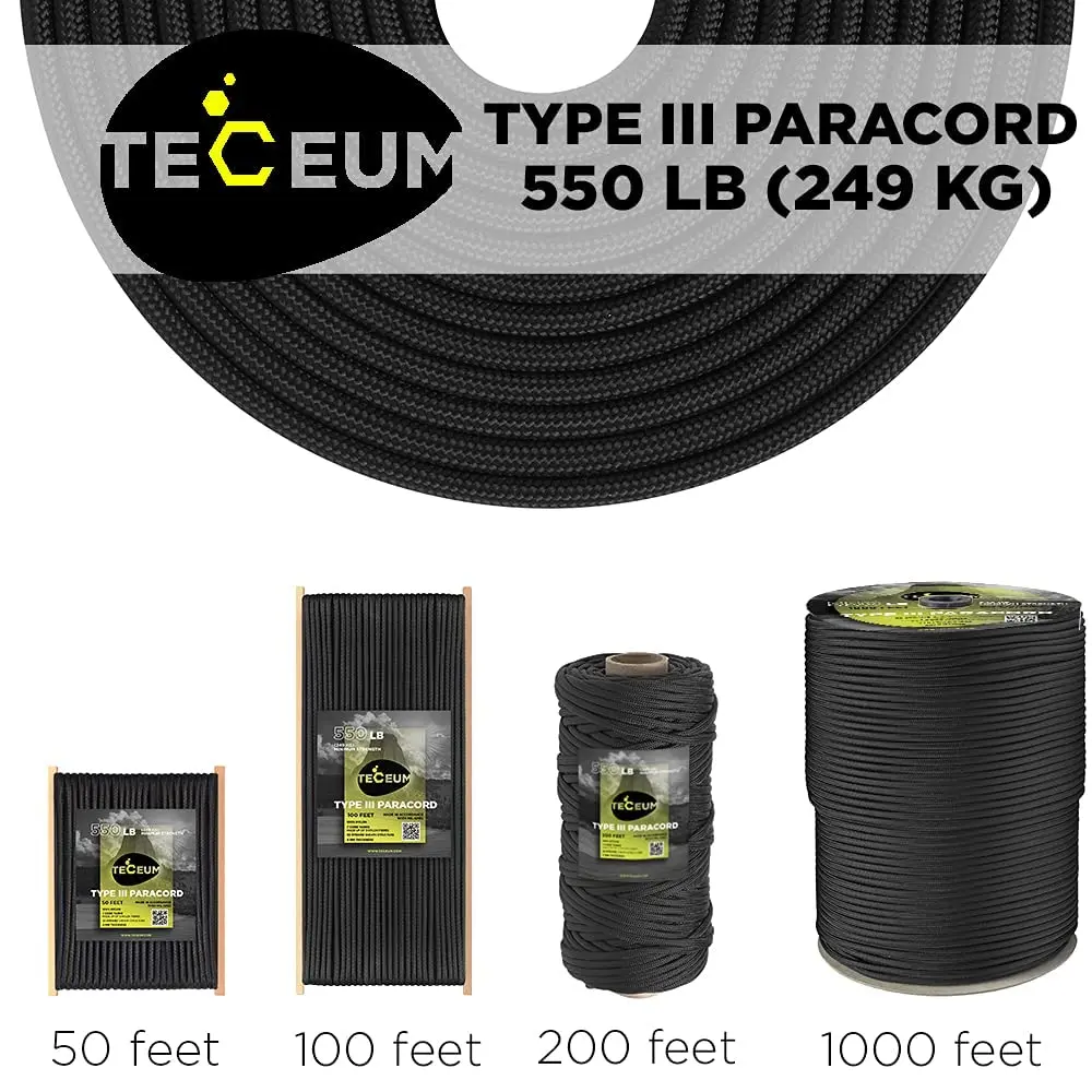 TECEUM Paracord Rope Type III 550 | MIL-SPEC Outdoor Tactical Cord, 100 ft - view 9