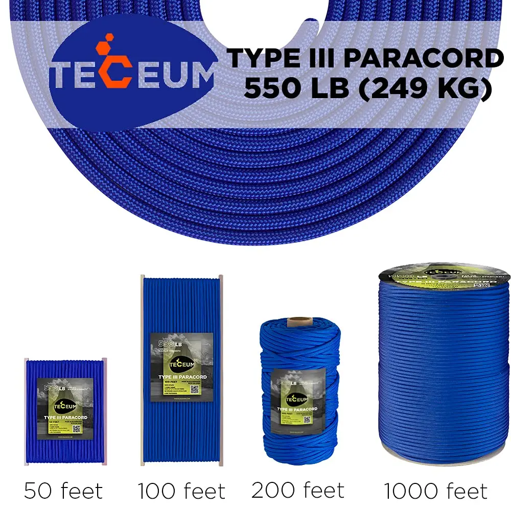 TECEUM Paracord Rope Type III 550 Tactical MIL-SPEC 30.5m (100 ft) | Strong 249kg (550lb) Load Capacity - view 9