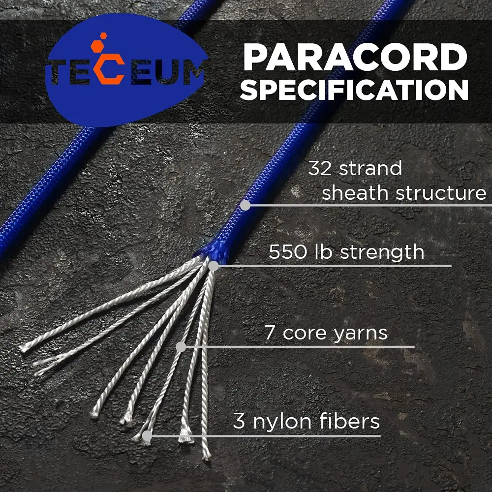 TECEUM Paracord Rope Type III 550 Tactical MIL-SPEC 30.5m (100 ft) | Strong 249kg (550lb) Load Capacity - view 2