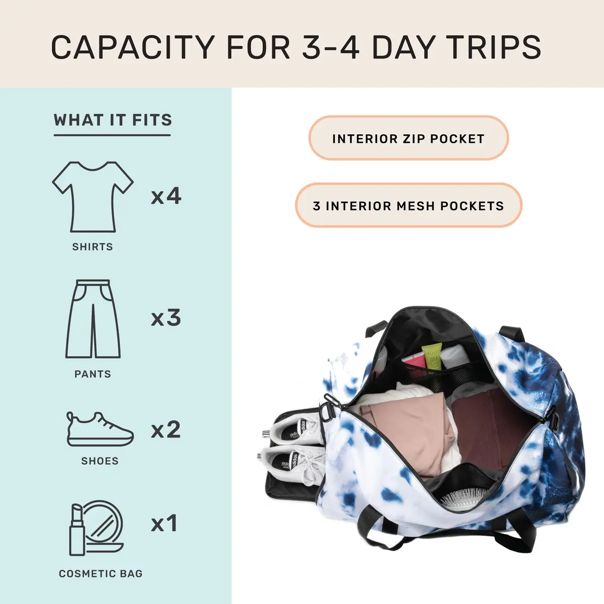 Jadyn 22" Women's Large Duffel/Weekender Bag with Shoe Pocket | Stylish Travel & Gym Bag, 52L, Water-Resistant - view 2