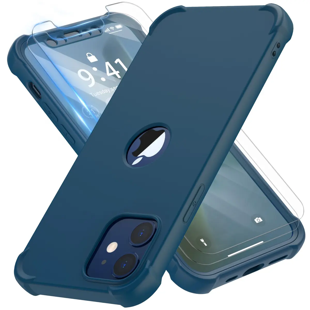 ORETECH 3-in-1 Case for iPhone 12 Mini (5.4") with 2x Tempered Glass Screen Protectors | Blue - main product image