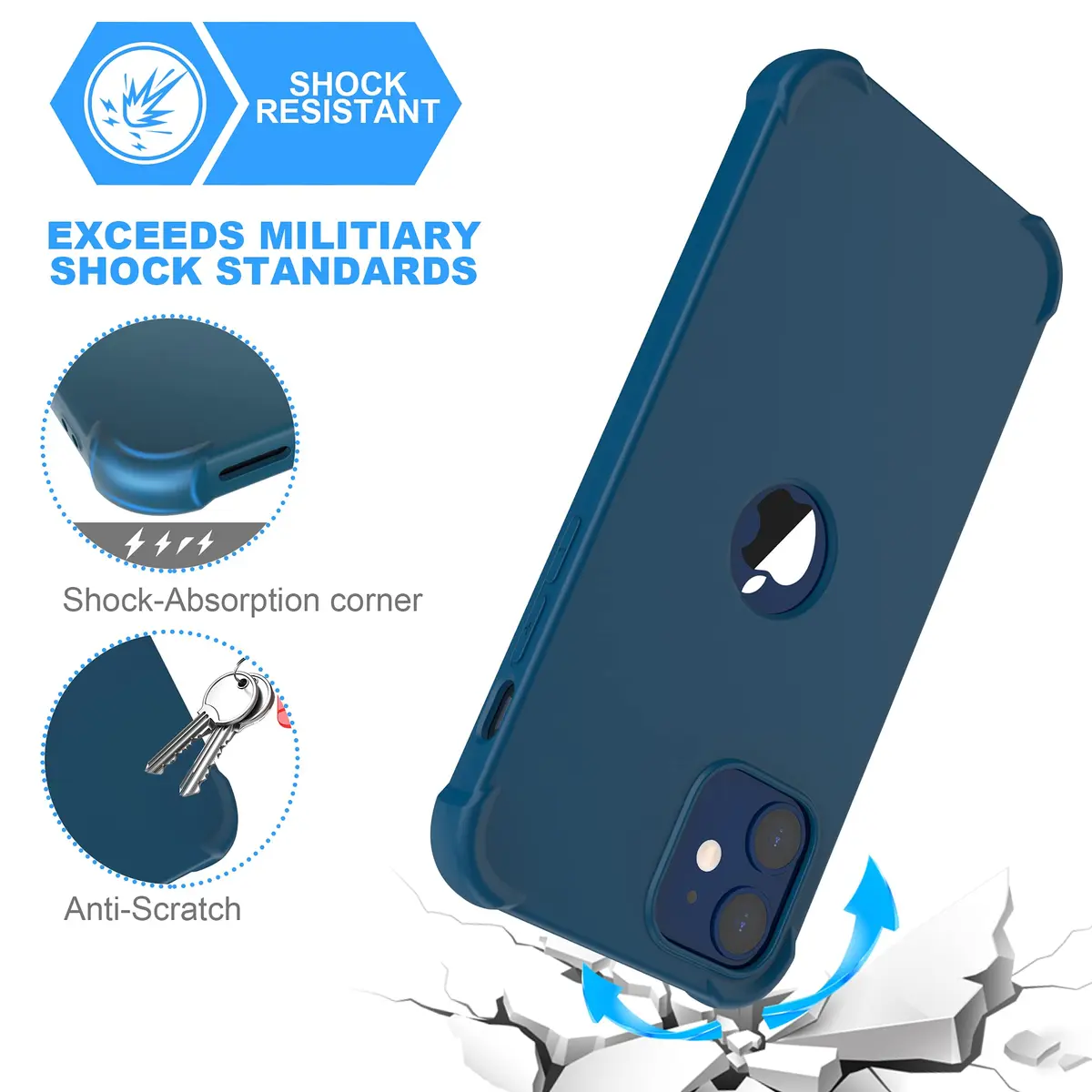 ORETECH 3-in-1 Case for iPhone 12 Mini (5.4") with 2x Tempered Glass Screen Protectors | Blue - view 6