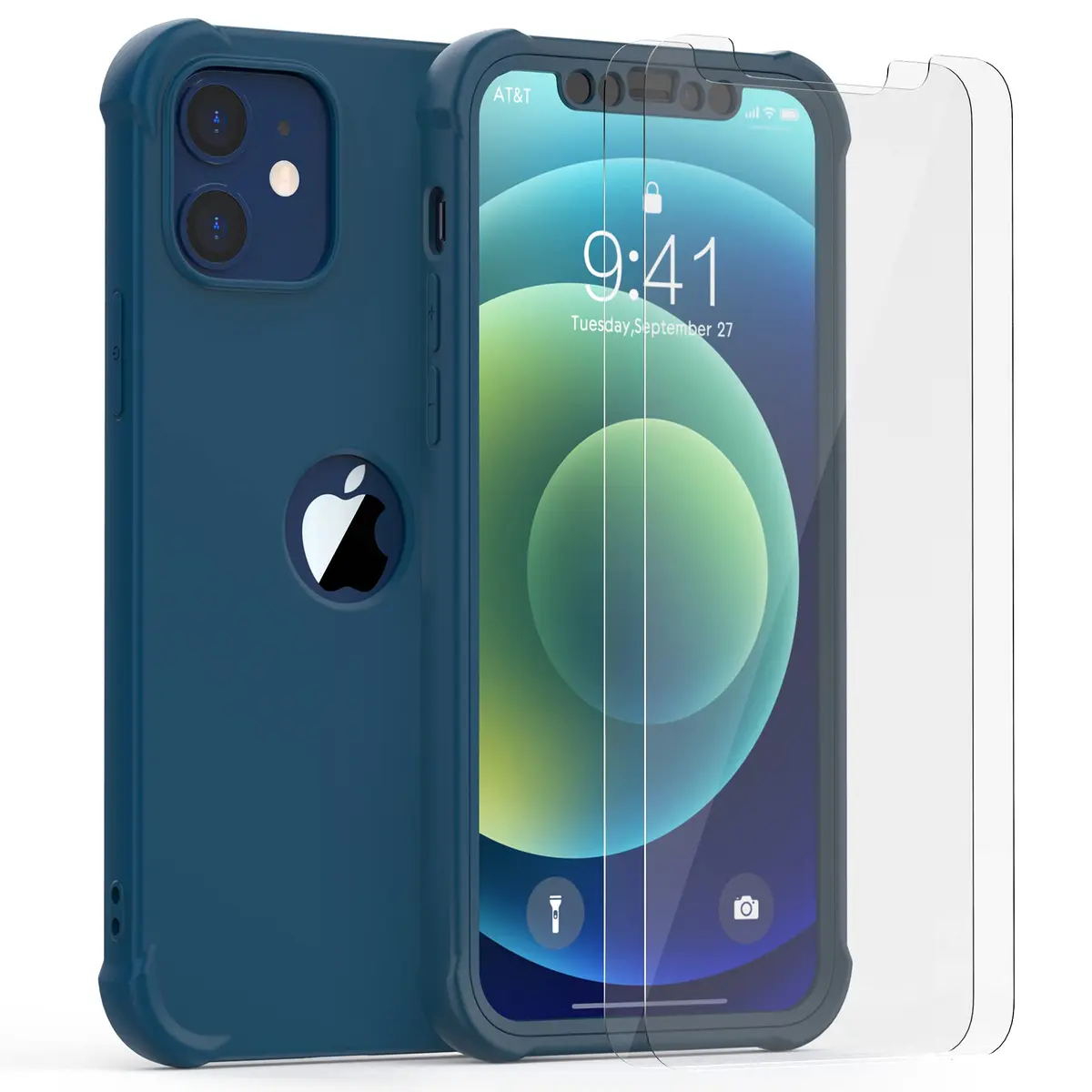 ORETECH 3-in-1 Case for iPhone 12 Mini (5.4") with 2x Tempered Glass Screen Protectors | Blue - view 2