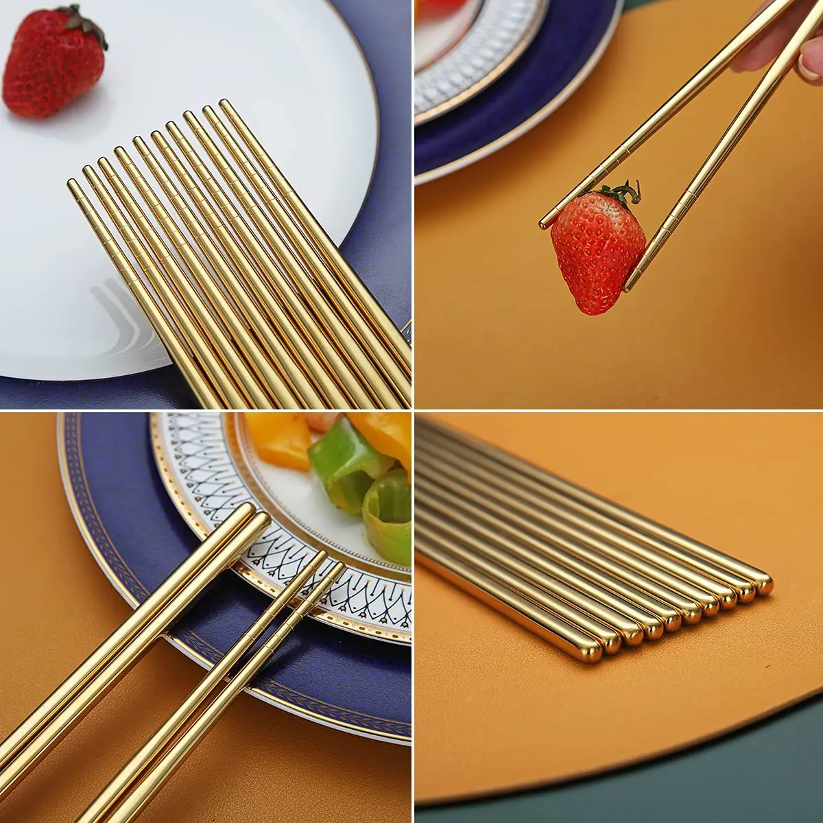 HOMQUEN Reusable Stainless Steel Chopsticks 8.9 Inch | Gold Plating, Dishwasher Safe, Japanese & Korean Style - view 7