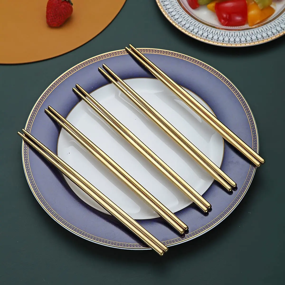 HOMQUEN Reusable Stainless Steel Chopsticks 8.9 Inch | Gold Plating, Dishwasher Safe, Japanese & Korean Style - view 3