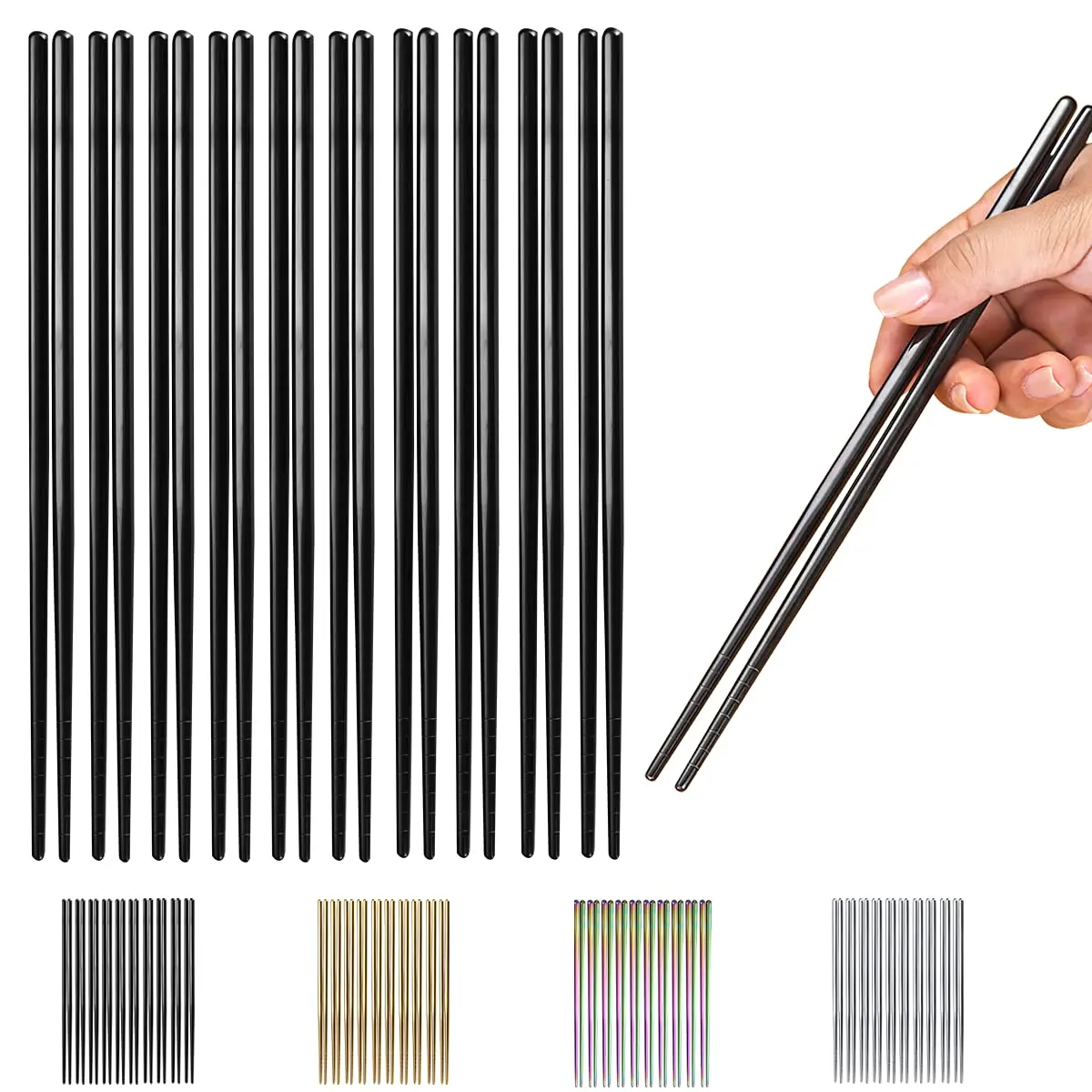 HOMQUEN Reusable Stainless Steel Chopsticks 8.9 Inch | Dishwasher Safe & Durable - main product image