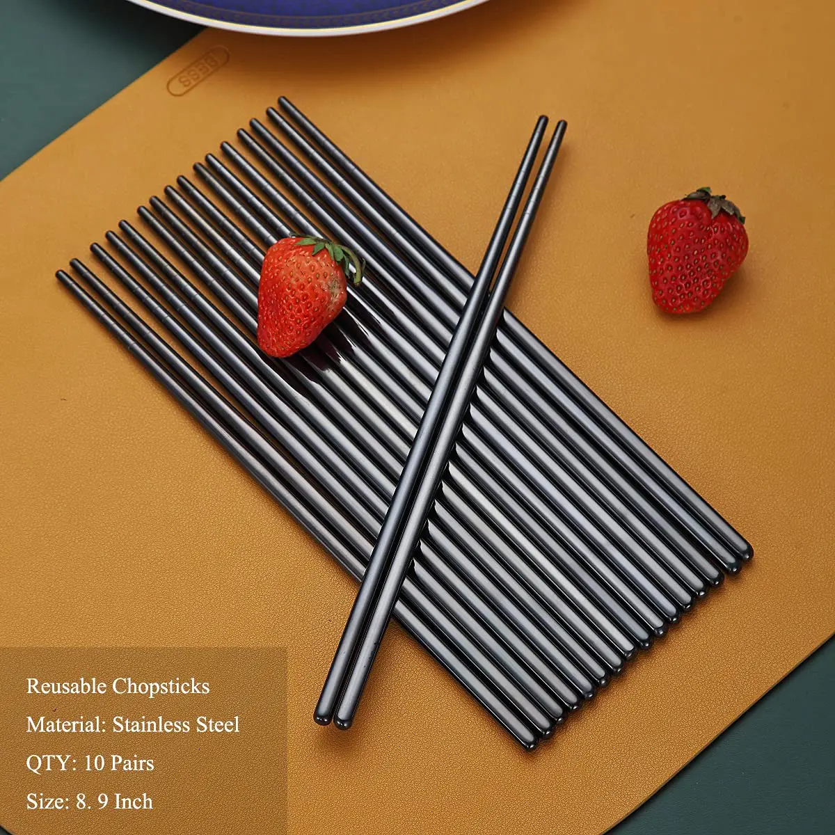 HOMQUEN Reusable Stainless Steel Chopsticks 8.9 Inch | Dishwasher Safe & Durable - view 2