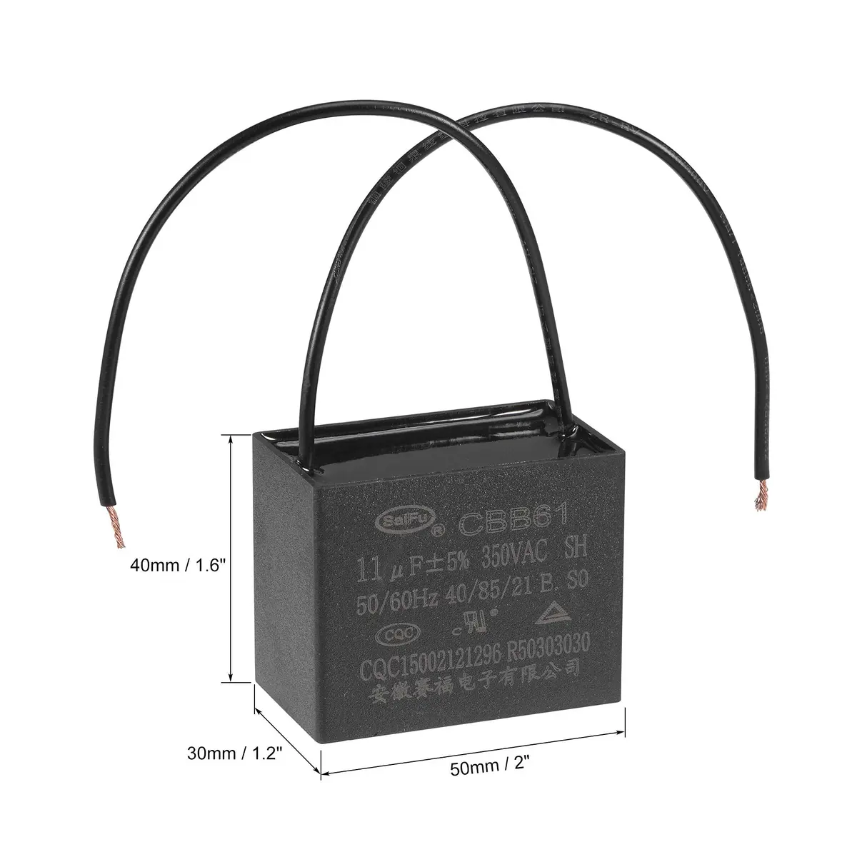uxcell CBB61 11uF 350V AC Ceiling Fan Capacitor | Metallized Polypropylene Film, 50x40x30mm, 2 Wires - view 2