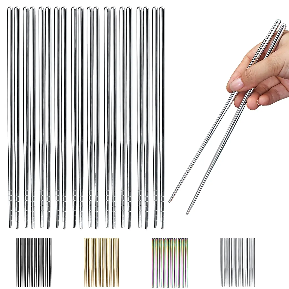 HOMQUEN Stainless Steel Reusable Chopsticks 8.9 Inch | Dishwasher Safe & Durable - main product image
