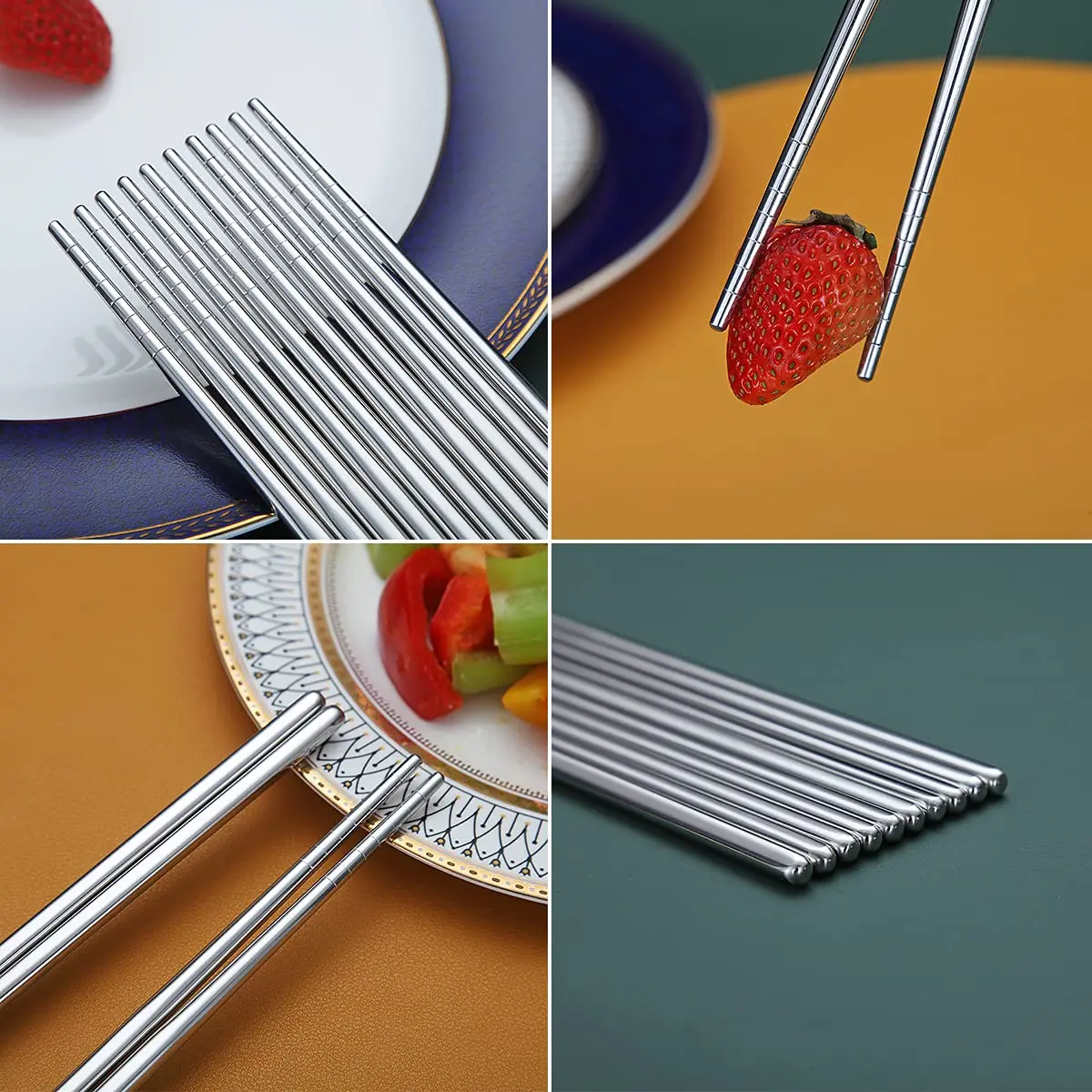 HOMQUEN Stainless Steel Reusable Chopsticks 8.9 Inch | Dishwasher Safe & Durable - view 7