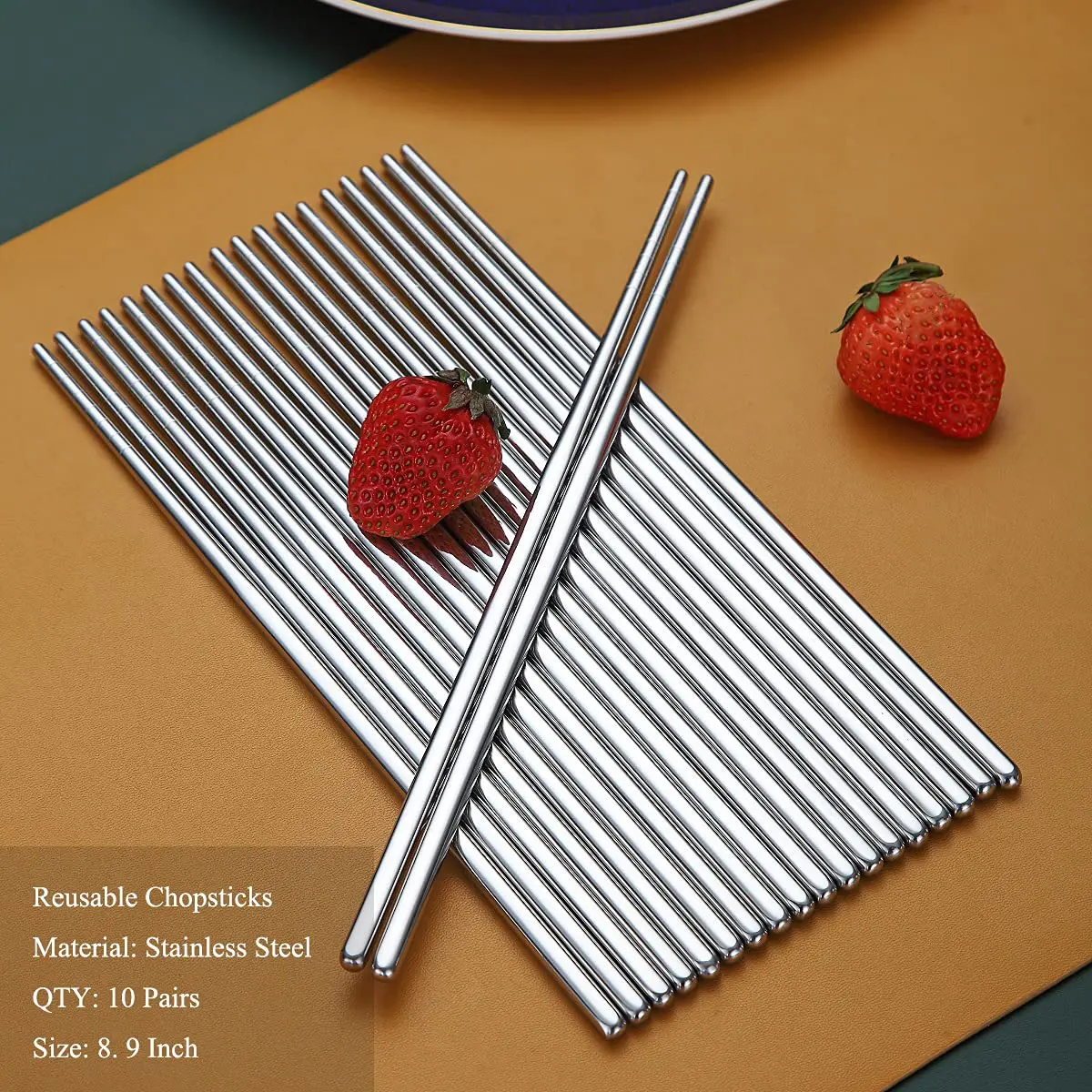 HOMQUEN Stainless Steel Reusable Chopsticks 8.9 Inch | Dishwasher Safe & Durable - view 2