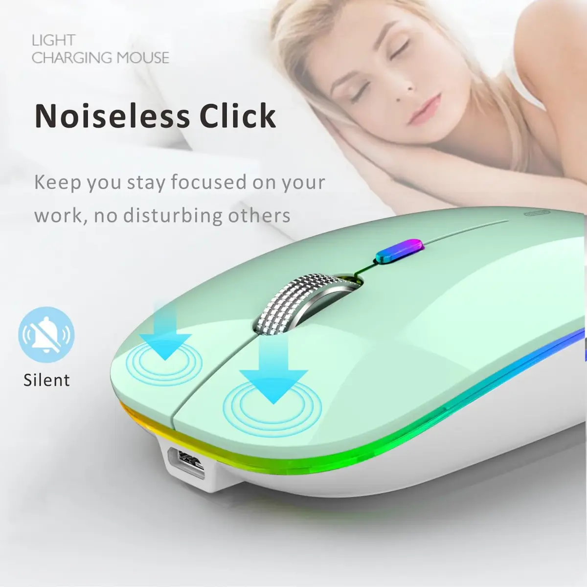 Uiosmuph G12 Wireless Mouse | Rechargeable, Silent, USB-C, 1600 DPI, Mint Green - view 2