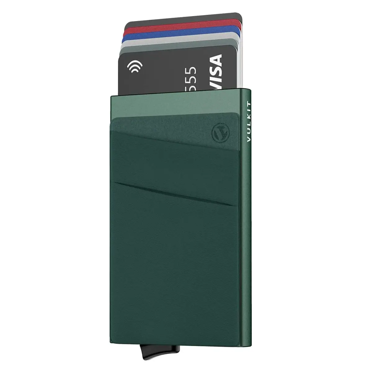 VULKIT Pop Up Card Holder Wallet with Money Pocket 5-9 Cards | RFID Blocking Slim Metal Bank Card Case - main product image