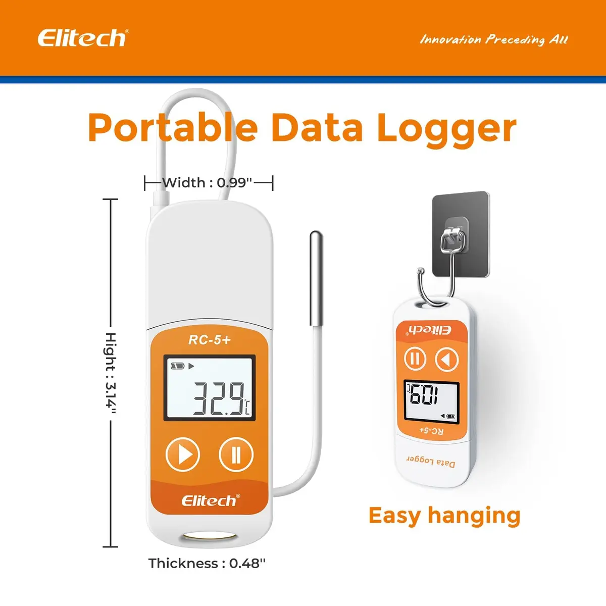 Elitech RC-5+ TE Digital PDF USB Temperature Data Logger 100Pack | High Accuracy with External Sensor - view 3