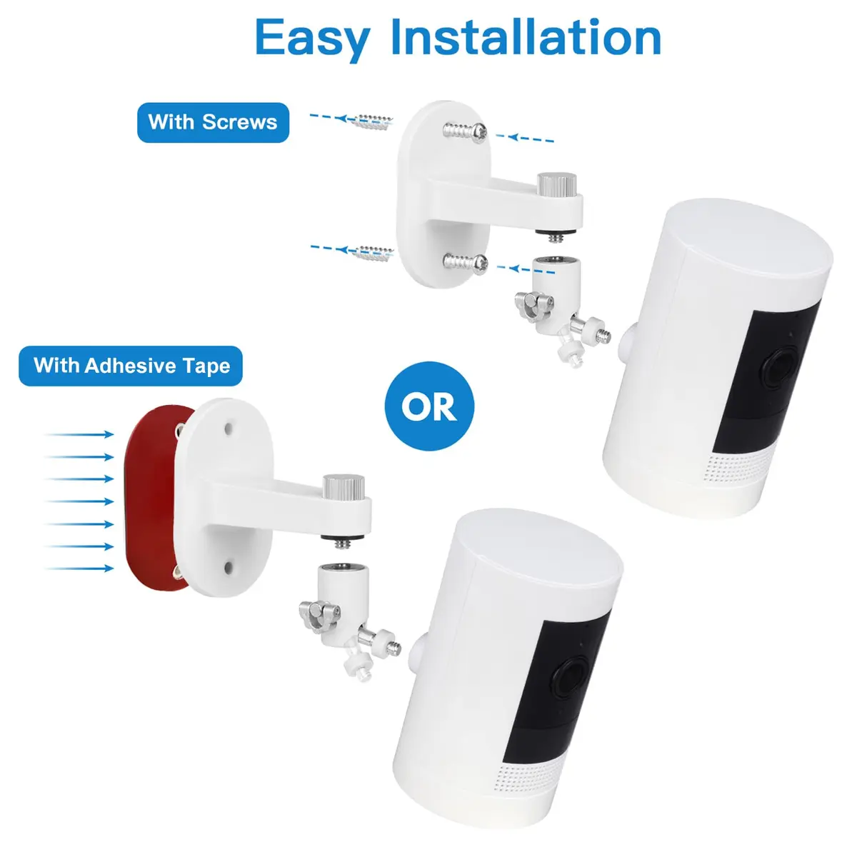 ALERTCAM 2Pack Adjustable Security Wall Mount Bracket for Ring & More | Swivels 360° & Tilts 90° | White - view 3