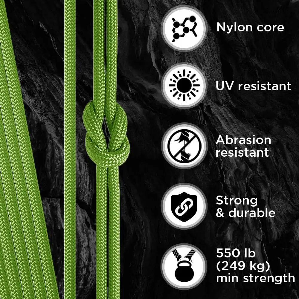 TECEUM Paracord Rope Type III 550 – Tactical MIL-SPEC – 30.5m (100 ft) Fluo Green | Strong Survival Utility Rope - view 3